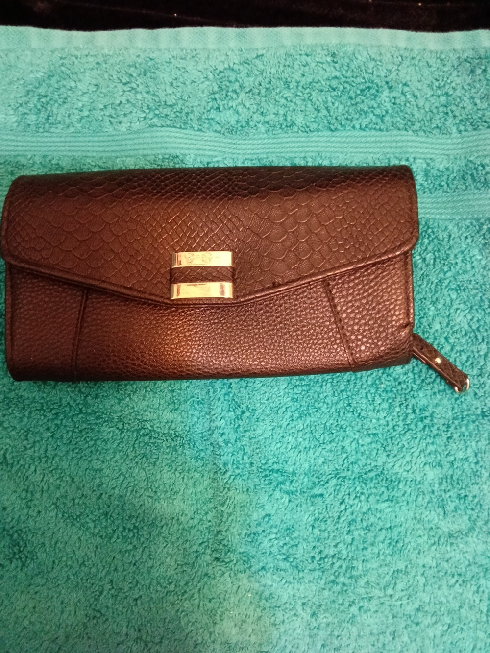 Jessica Simpson Black Faux Snakeskin Embossed  Clutch Wallet